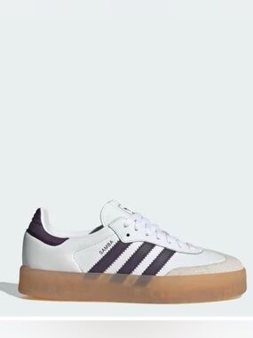 Adidas Sambae Shoes sneaker in white with purple stripes and gum sole